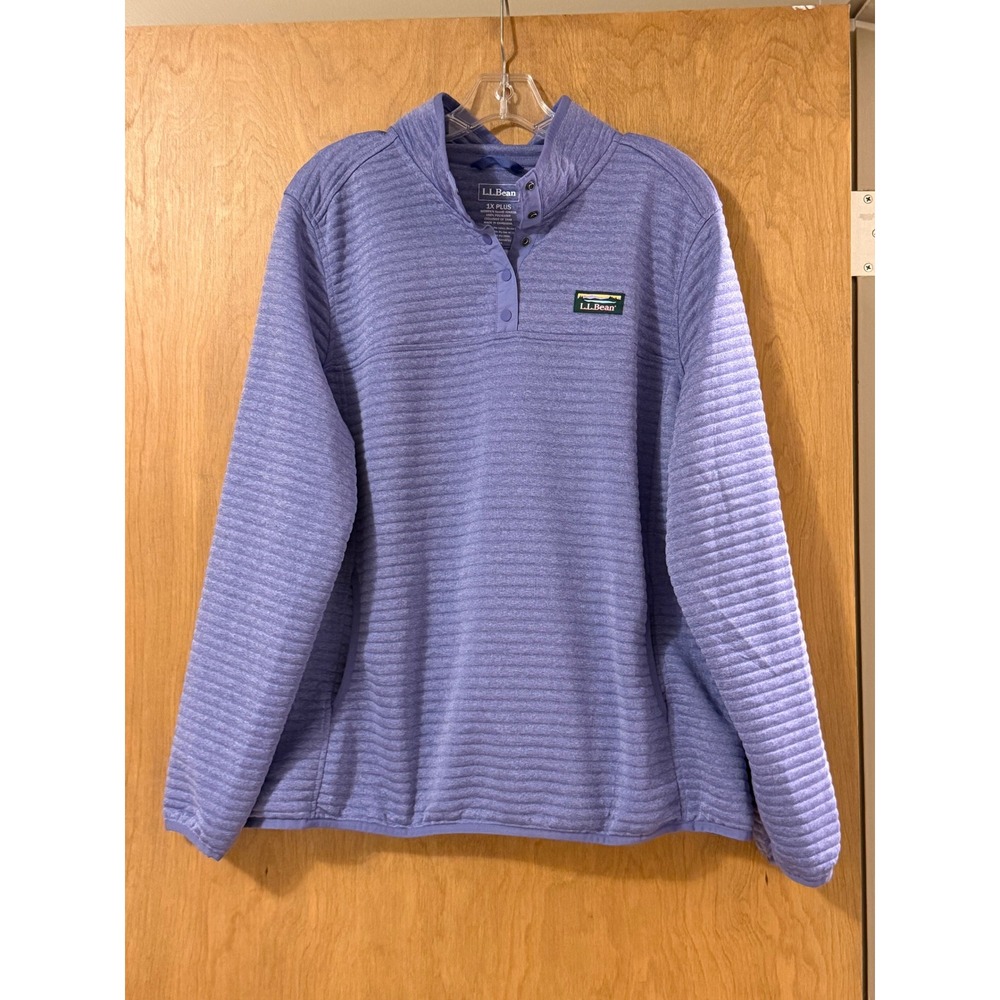 LL Bean Airlight Knit Pullover Womens Quilted Snap Mock Neck Periwinkle 1X Plus